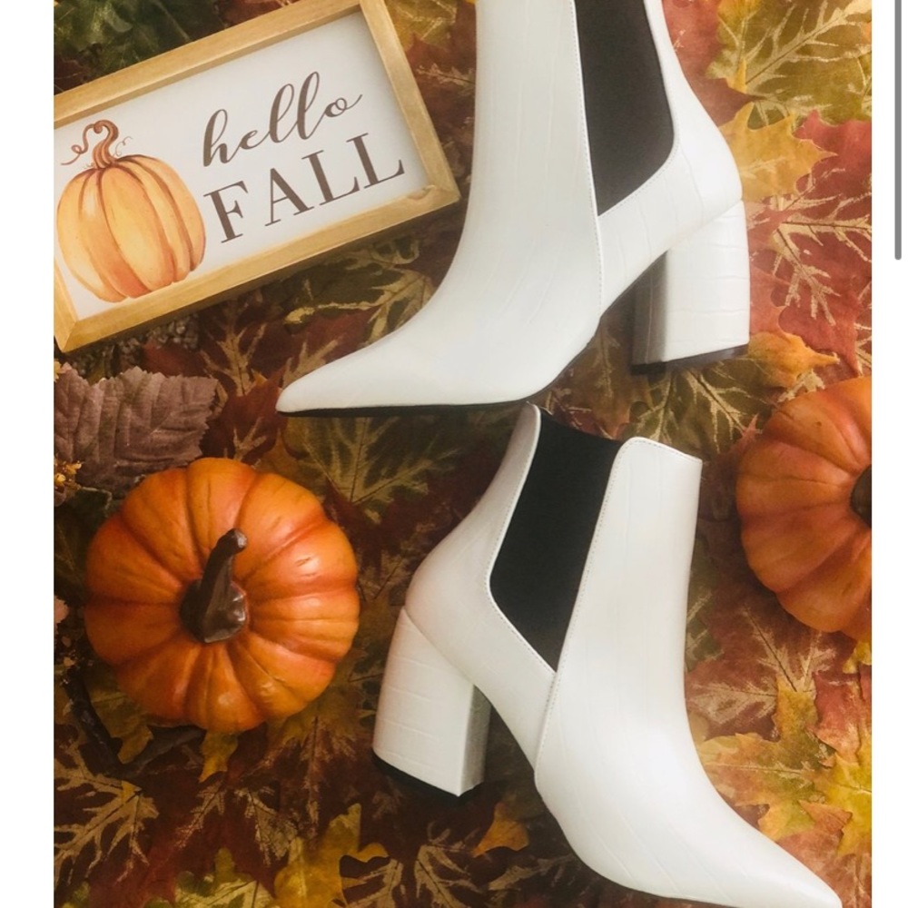 White leather booties